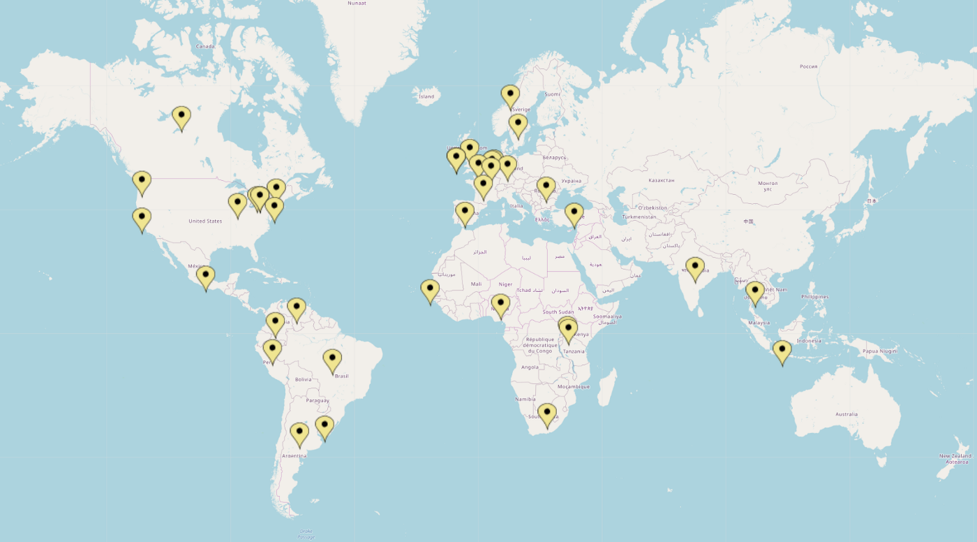 A map of where Ashoka Fellows are responding to the COVID-19 pandemic.