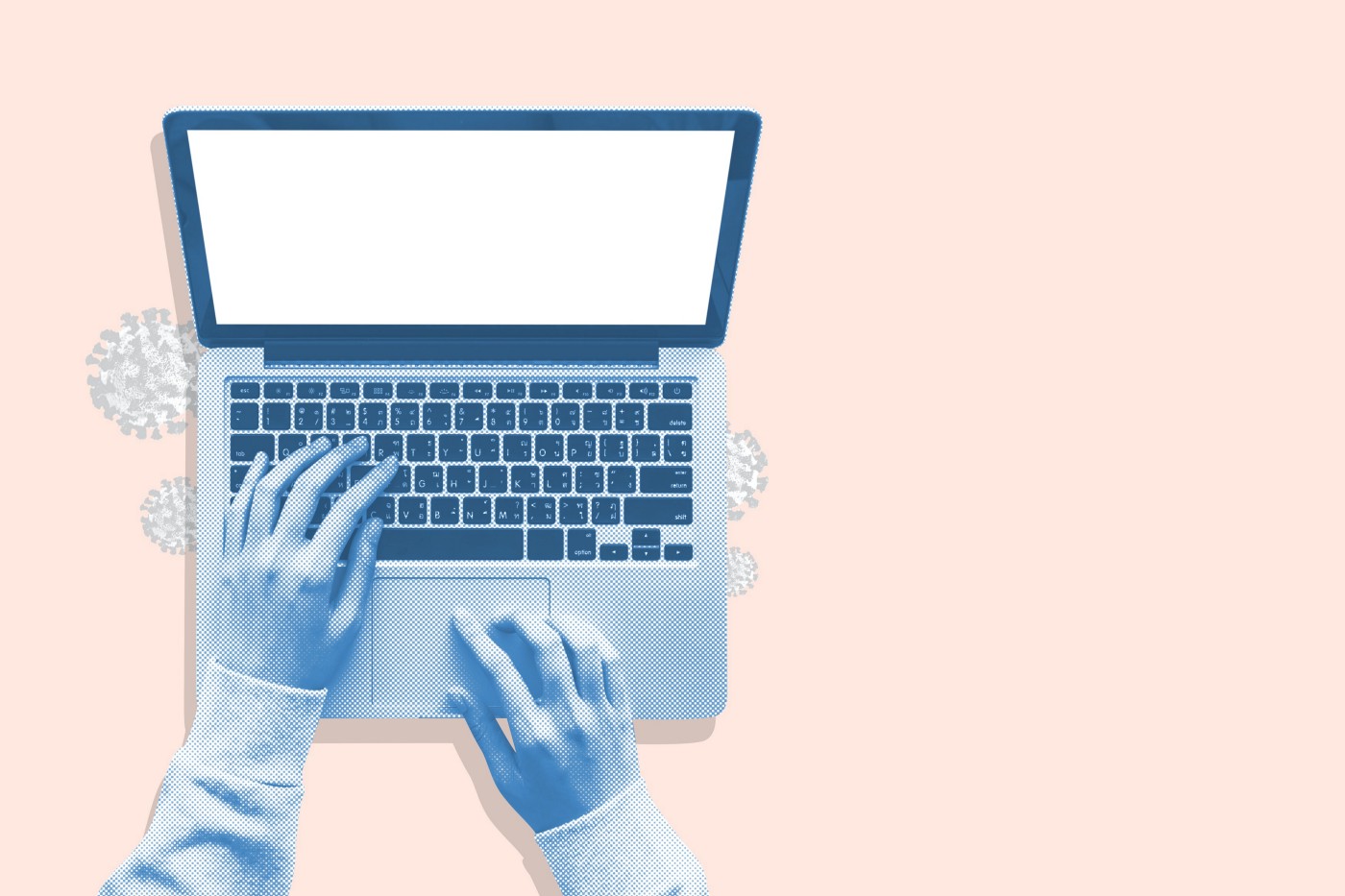 Illustration with a laptop on a pink background. 