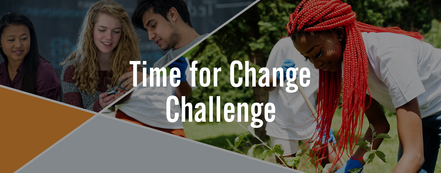 A photo collage image which has been darkened so that text white text reading "Time for Change Challenge" is visible.